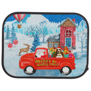 Basset Hound Dog in Christmas Delivery Truck Snow  Car Floor Mat