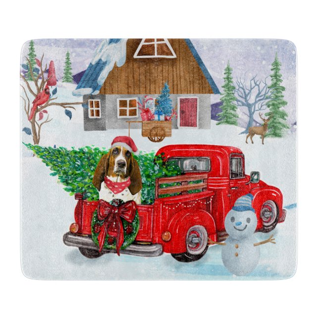 Basset Hound dog In Christmas Delivery Truck Snow  Cutting Board (Front)