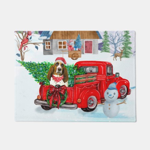 Basset Hound dog In Christmas Delivery Truck Snow Doormat