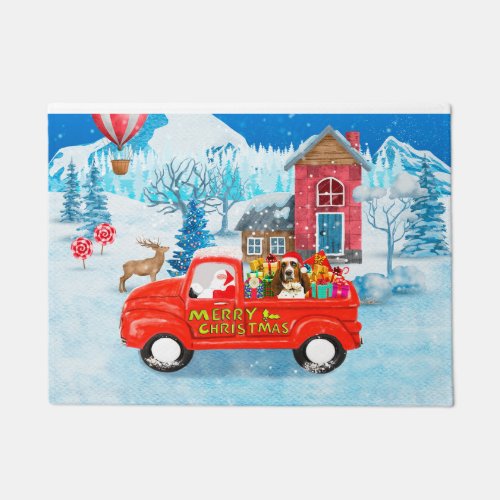 Basset Hound Dog in Christmas Delivery Truck Snow Doormat