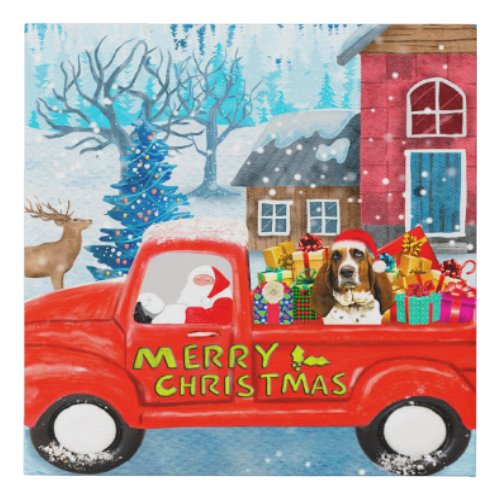 Basset Hound Dog in Christmas Delivery Truck Snow  Faux Canvas Print