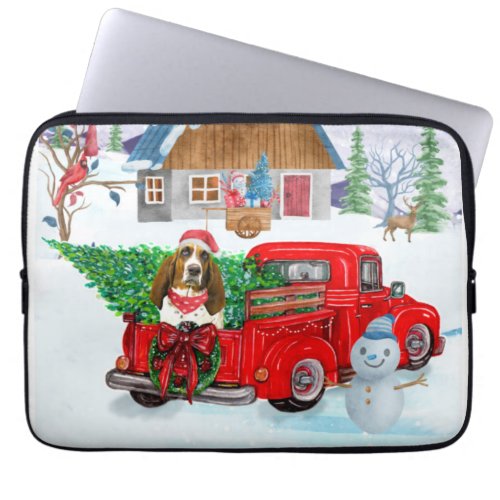 Basset Hound dog In Christmas Delivery Truck Snow Laptop Sleeve