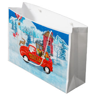 Basset Hound Dog in Christmas Delivery Truck Snow Large Gift Bag