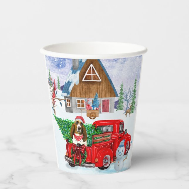 Basset Hound dog In Christmas Delivery Truck Snow  Paper Cups (Front)