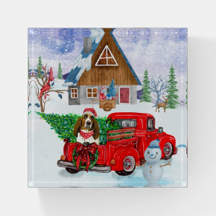 Basset Hound dog In Christmas Delivery Truck Snow Paperweight