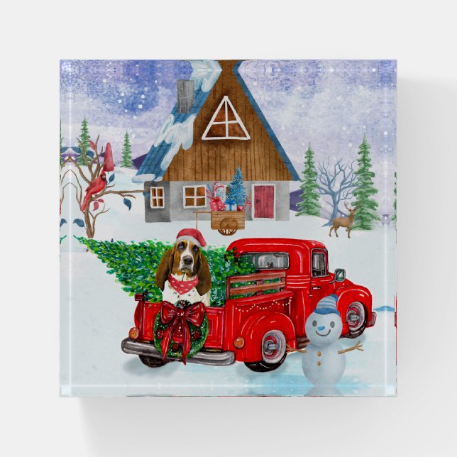 Basset Hound dog In Christmas Delivery Truck Snow Paperweight (Front)