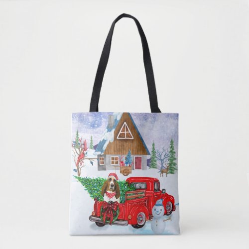 Basset Hound dog In Christmas Delivery Truck Snow Tote Bag