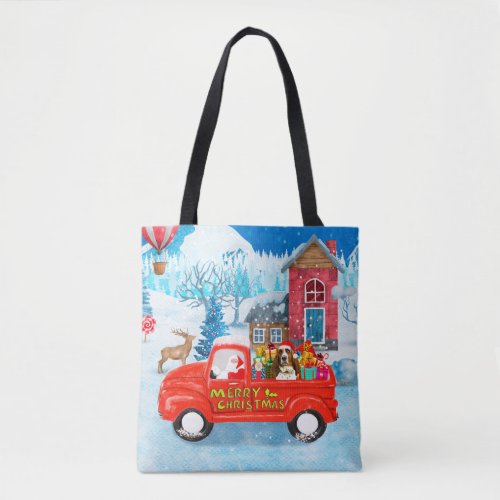 Basset Hound Dog in Christmas Delivery Truck Snow  Tote Bag