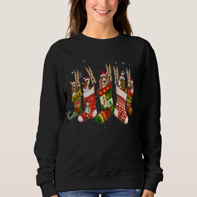 Basset Hound Dog In Christmas Sock Santa Hat Xmas  Sweatshirt (Front)