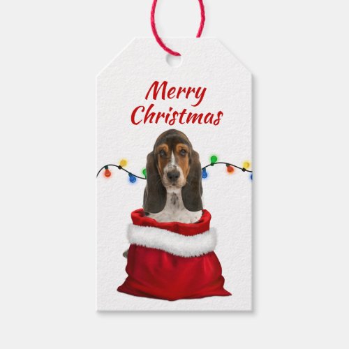 Basset Hound Dog in Santa Bag Gift Tags