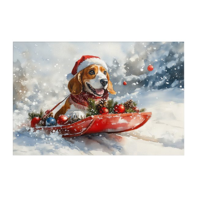 Basset Hound Dog in Sledge Let it Snow Christmas Acrylic Print (Front)