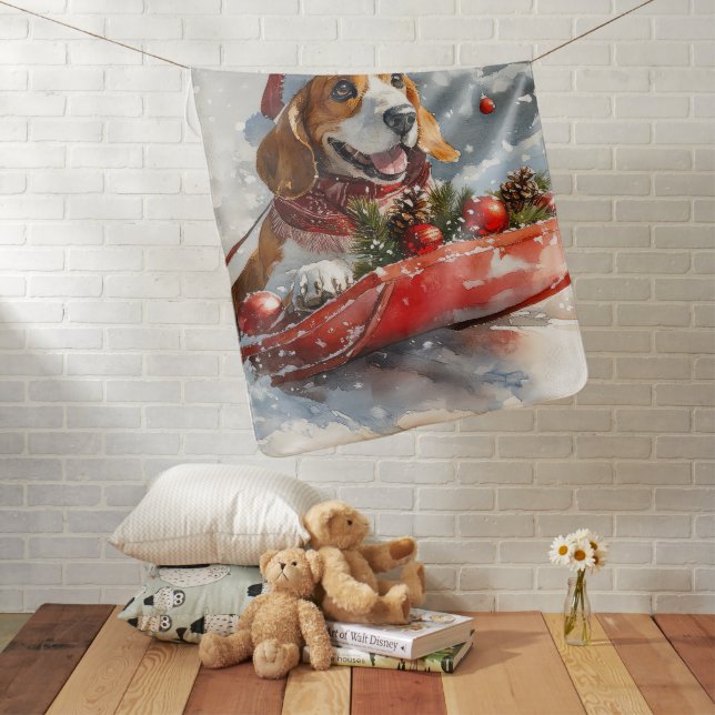 Basset Hound Dog in Sledge Let it Snow Christmas Baby Blanket (In Situ)