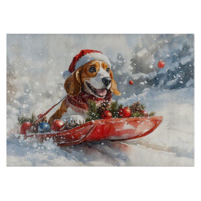 Basset Hound Dog in Sledge Let it Snow Christmas Cutting Board (Front)