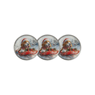 Basset Hound Dog in Sledge Let it Snow Christmas Golf Ball Marker