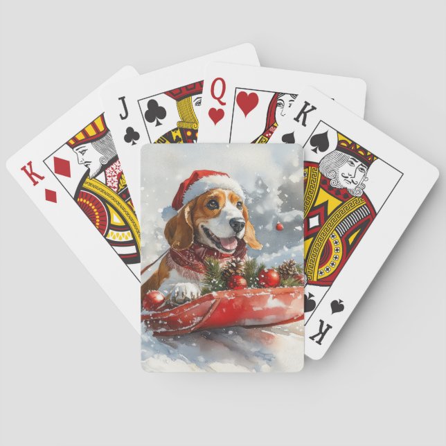Basset Hound Dog in Sledge Let it Snow Christmas Poker Cards (Back)