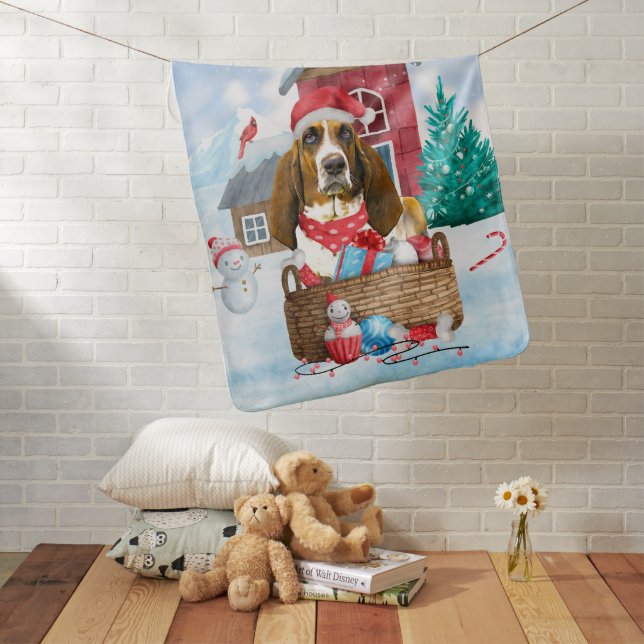 Basset Hound Dog In snow Christmas Dog House Baby Blanket (In Situ)