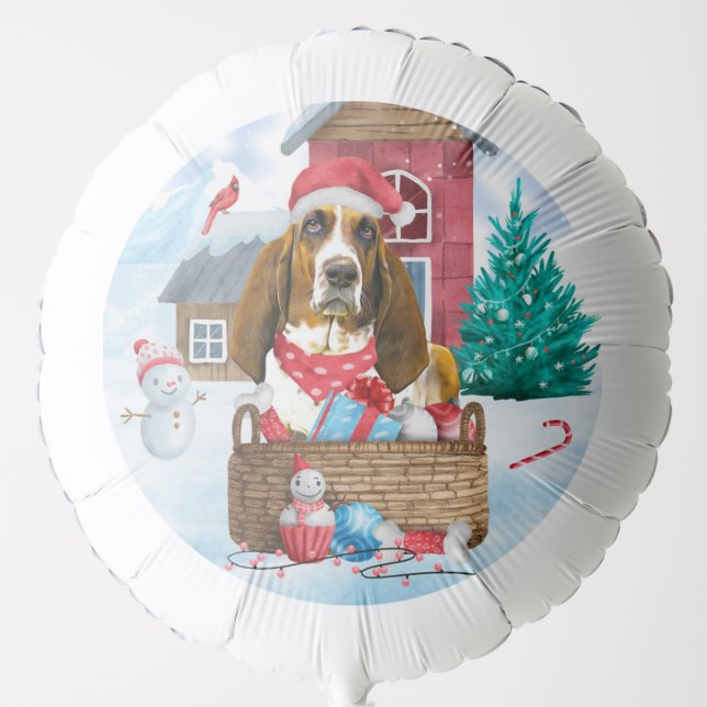 Basset Hound Dog In snow Christmas Dog House Balloon (Front)
