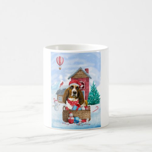 Basset Hound Dog In snow Christmas Dog House Coffee Mug