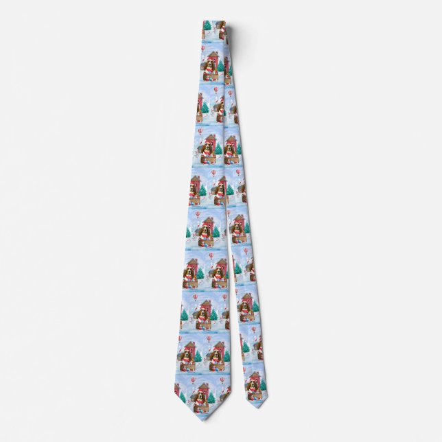 Basset Hound Dog In snow Christmas Dog House Neck Tie (Front)