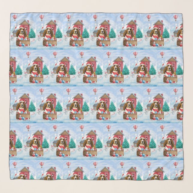 Basset Hound Dog In snow Christmas Dog House Scarf (Front)