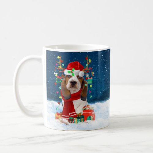 Basset Hound Dog in Snow with Christmas Gifts  Coffee Mug
