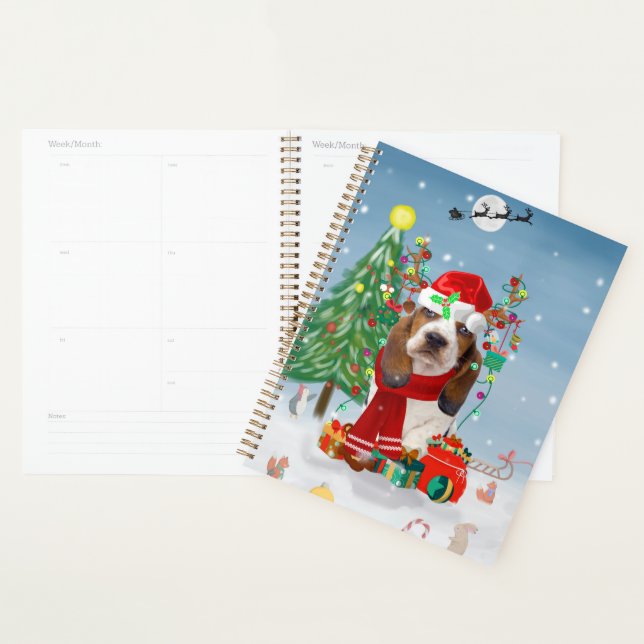 Basset Hound Dog in Snow with Christmas Gifts   Planner (Display)