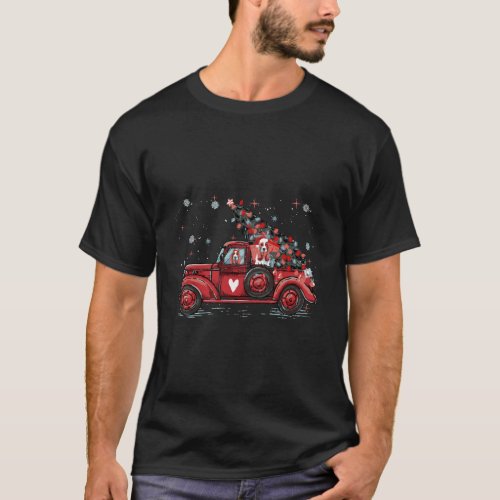 Basset Hound Dog Love Red Pickup Truck Christmas T_Shirt