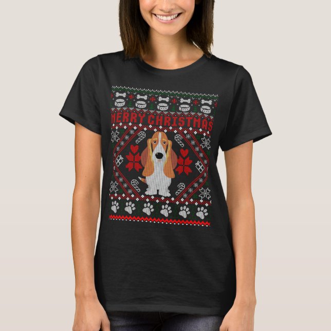 Basset Hound Dog Merry Christmas Ugly Sweater Funn (Front)