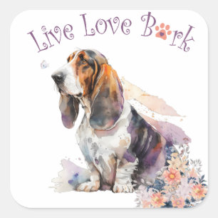 Basset Hound Dog Mom Floral Square Sticker