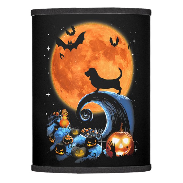 Basset Hound Dog Moon Pumpkin Halloween Lamp Shade (Front)