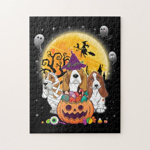 Basset Hound Dog Mummy Witch Moon Ghosts Jigsaw Puzzle