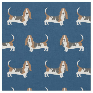 Basset Hound dog navy blue Fabric