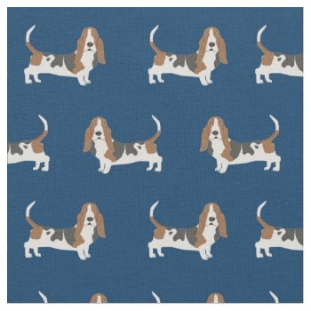 Basset Hound Dog Navy Blue Fabric by FriendlyPets at Zazzle