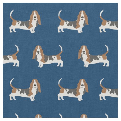 Basset Hound dog navy blue Fabric