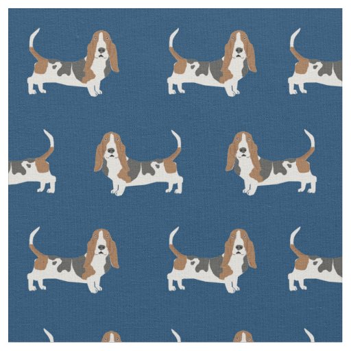 Basset Hound dog navy blue Fabric