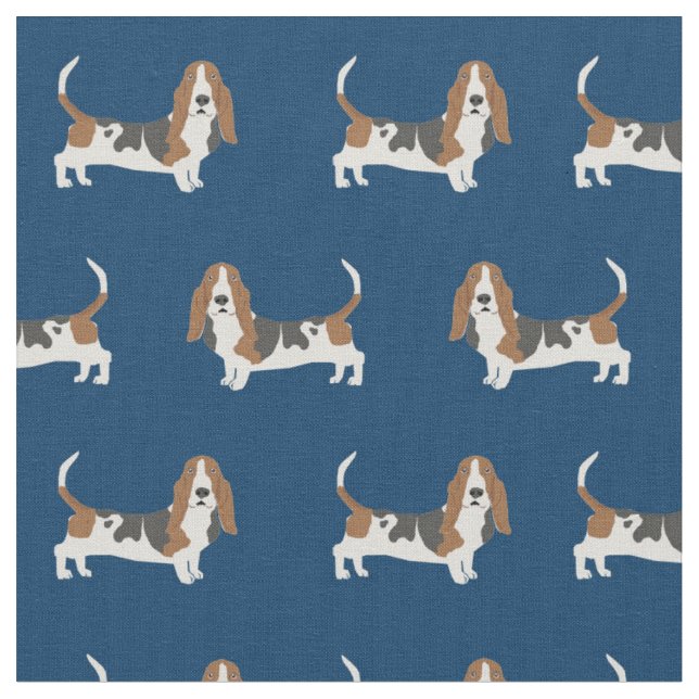 Basset Hound dog navy blue Fabric (Close Up)