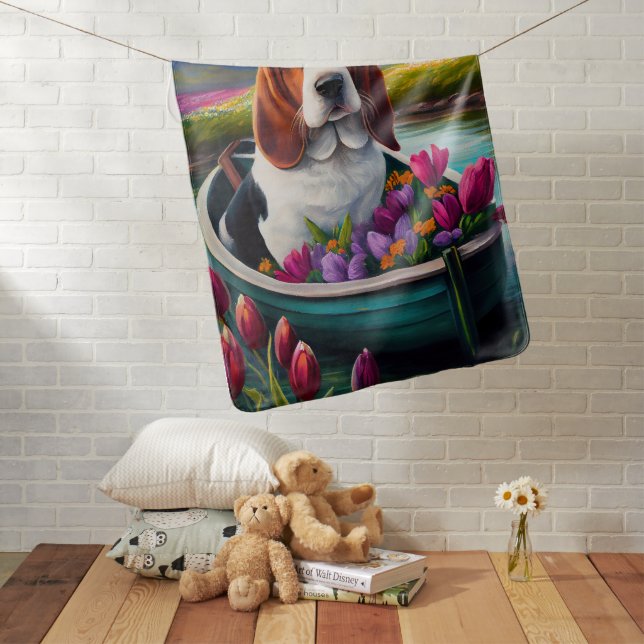 Basset Hound Dog on a Paddle: A Scenic Adventure Baby Blanket (In Situ)