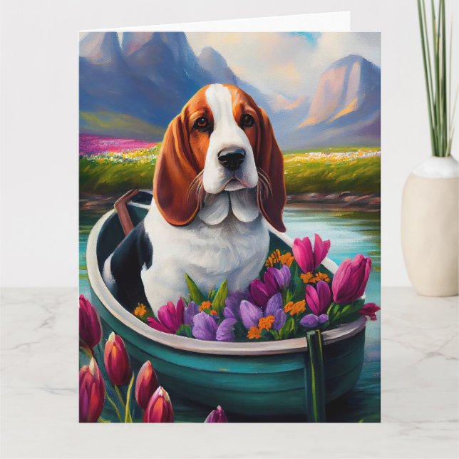 Basset Hound Dog on a Paddle: A Scenic Adventure Card (Front)