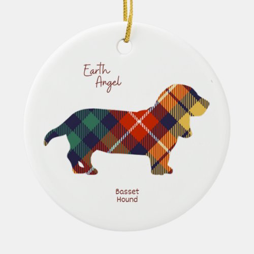 Basset Hound Dog Ornament Gift Tartan Plaid   