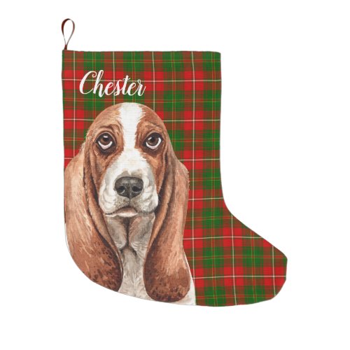 Basset Hound  Dog Personalized Large Christmas Stocking