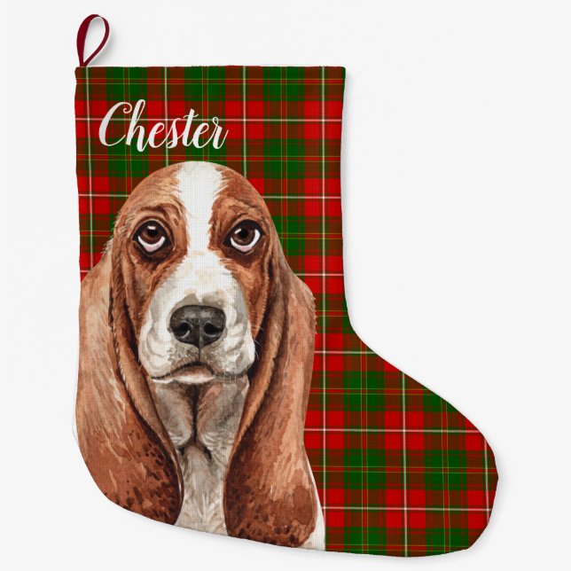 Basset Hound  Dog Personalized Large Christmas Stocking (Front)
