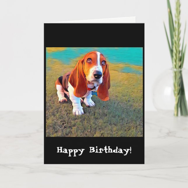 Basset Hound Dog Puppy Whimsical Artistic Photo Card (Front)