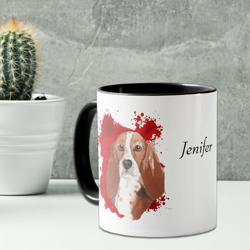 Basset Hound Dog Red Abstract Background Mug