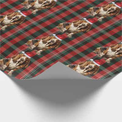 Basset Hound Dog Red and Green Plaid Christmas Wrapping Paper