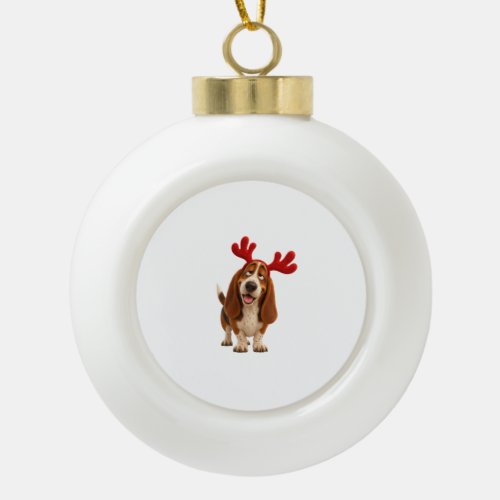 Basset Hound Dog Reindeer Xmas Ball Ornament