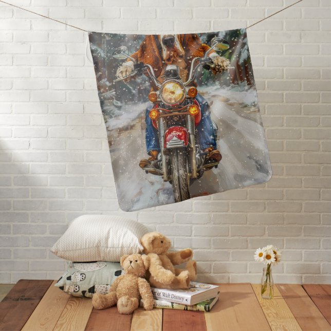 Basset Hound Dog Riding Motorcycle Christmas  Baby Blanket (In Situ)