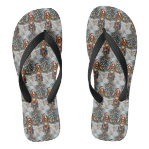 Basset Hound Dog Riding Motorcycle Christmas Flip Flops