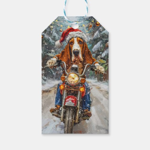Basset Hound Dog Riding Motorcycle Christmas  Gift Tags