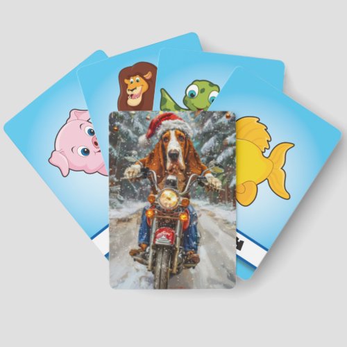 Basset Hound Dog Riding Motorcycle Christmas  Matching Game Cards