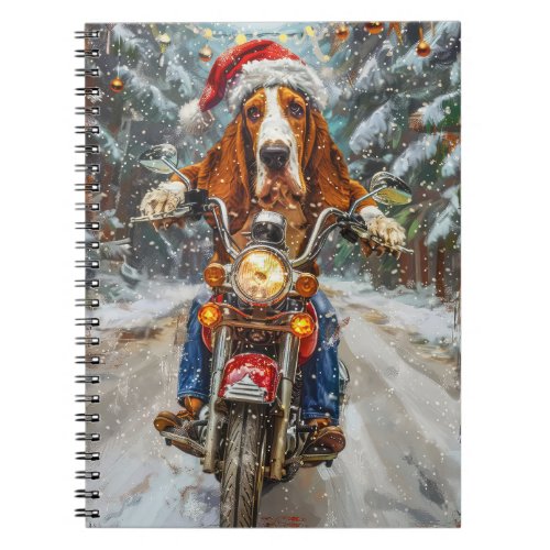 Basset Hound Dog Riding Motorcycle Christmas  Notebook